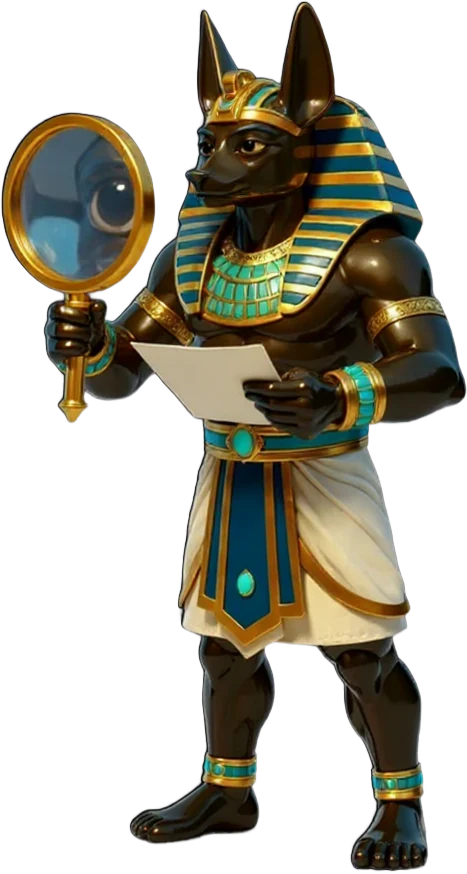 A FastGamesAPI character inspecting a document through a magnifier