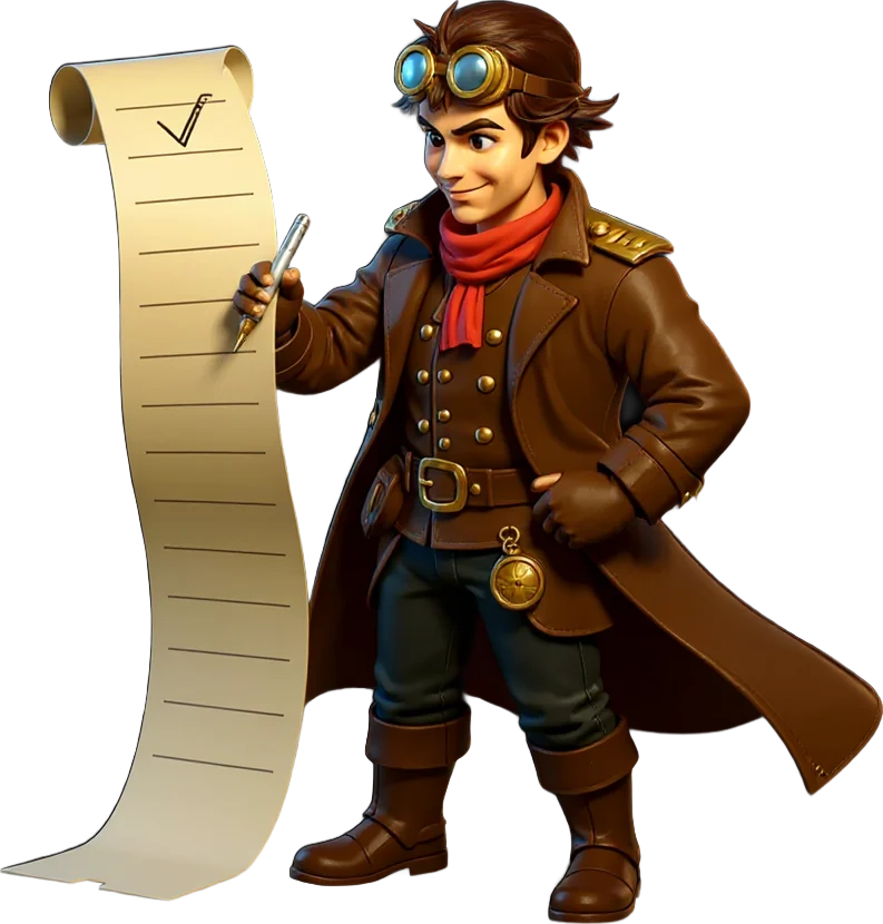A FastGamesAPI character blocking the way with a raised palm, checklist in hand