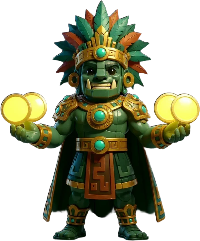 A FastGamesAPI character holding three glowing tokens across both hands